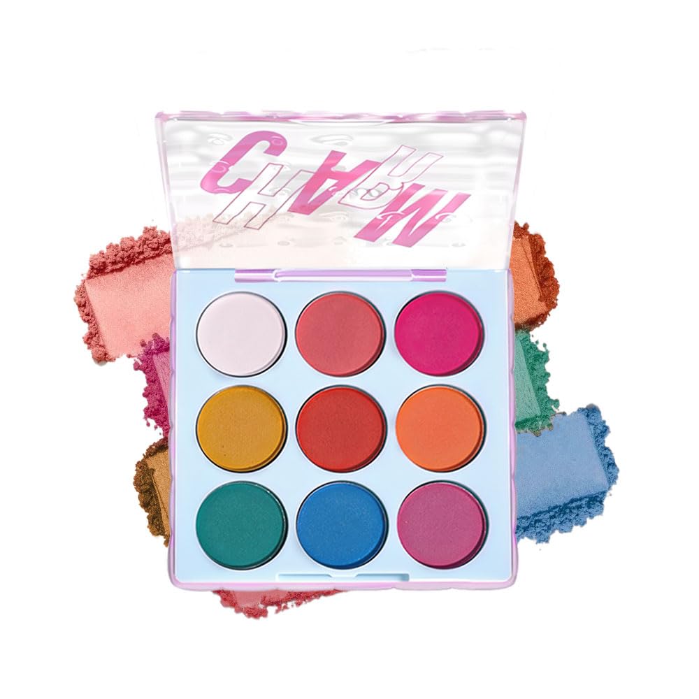 9-Color Bright Eyeshadow Palette – Vibrant Matte Rainbow Shades, Pink, Yellow, Green & Blue Tones, Long-Lasting, Waterproof, Blendable, Ideal for Party, Stage, or Trendy Everyday Makeup 03