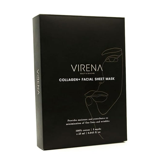 Collagen+ Facial Sheet Mask 5p, 100% Cotton, Hydrolysed Collagen, Hyalurnonic Acid, Vitamin C, Nourishes and Moisturizes Skin, Alcohol Free