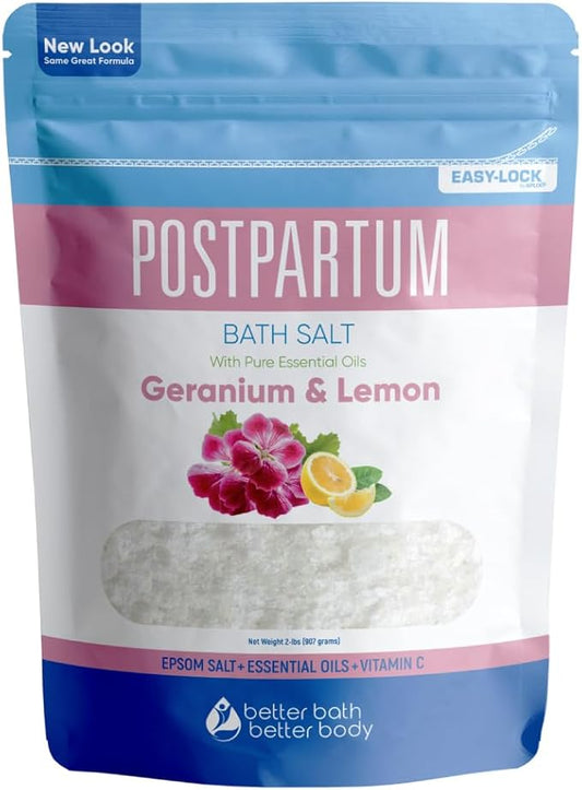 Postpartum Sitz Bath Soak (2 Lbs) Postpartum Care for New Moms Bath Salt with Essential Oils in Easy Press-Lock BPA-Free Pouch Made with Natural Ingredients Made in USA