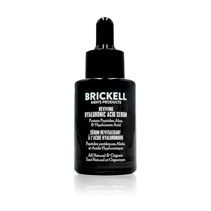 Brickell Men's Anti Aging Hyaluronic Acid Serum for Face, Day Face Serum for Men, Natural & Organic Facial Serum With Protein Peptides to Restore Collagen and Firmness, 1 Ounce, Unscented