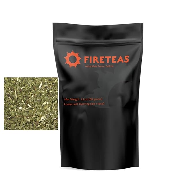 FIRE TEAS Yerba Mate Tea with Saffron threads - Loose Leaf, Caffeinated, Smooth Tasting -