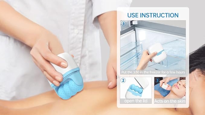 ONLYSKY BEAUTY Blue Ice Face Massager - Cold Massage for Body, Eyes, Face Skin Care - Cooling Roller Tool