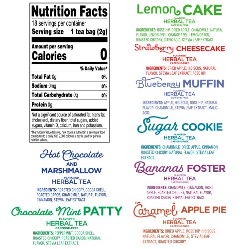 Red Rose Sweet Temptations Dessert Tea Variety Pack, Zero Sugar, Caffeine-Free Flavored Delicious Beverage Herbal Tea, 18 Count Pack of 8 Fruit Naturally Flavored Herbal Tea Gift Set