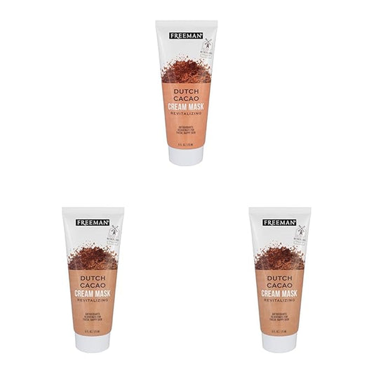 Freeman Exotic Blends Dutch Cacao Cream Face Mask, Antioxidant Rich, Rejuvenating Facial Mask Restores Skin, Chocolate Aroma, Clean Skincare, For All Skin Types, 6 fl. oz./175 ml. Tube (Pack of 3)