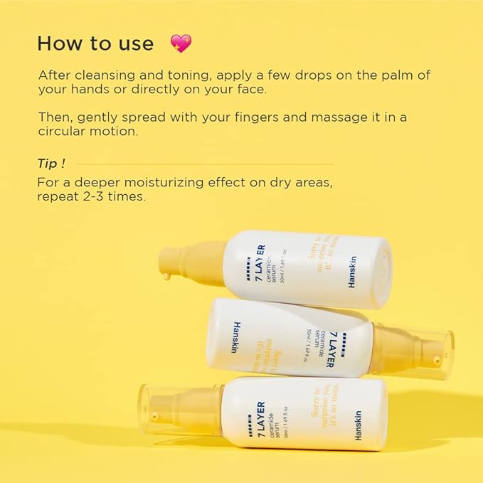 Hanskin 7 Layer Ceramide Serum, Light Finish, 1.7 fl. oz, 50ml, Moisturizes Dry Skin, For All Type, Sensitive Skin, Redness, Boosting Calming Ampoule, Serum