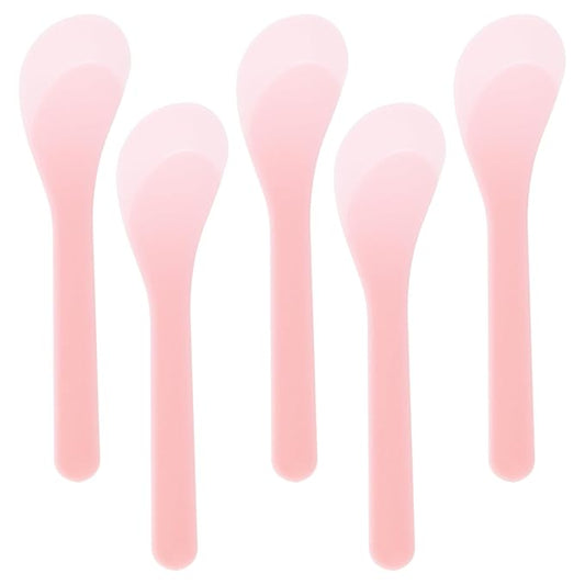 ONLYKXY 5pcs 5inch Plastic Beauty Spoon Facial Cream Brush Makeup Scoop Mud Reusable Cosmetic Dig Scoop Spatula Mask Tip for Lotions Moisturizers Home Salon DIY Facemask Mixing Sampling (Pink)