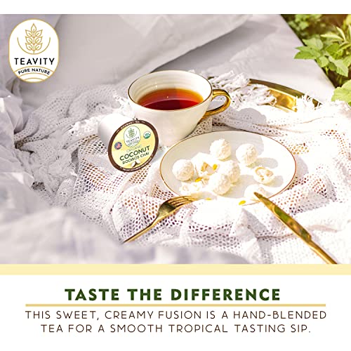 Coconut Rooibos Chai Tea Pods for Keurig - Organic Ginger Tea, Rooibos, Cinnamon, Cardamom, Coconut & Chai by Teavity (36 Tea Pods)