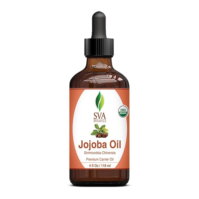 SVA Jojoba Seed Oil Organic - 4 Fl Oz – 100% Natural Cold Pressed Organic Jojoba Oil - for Face, Skin Care, Hair Care, Scalp Massage & Body Massage – Carrier Oil with Dropper