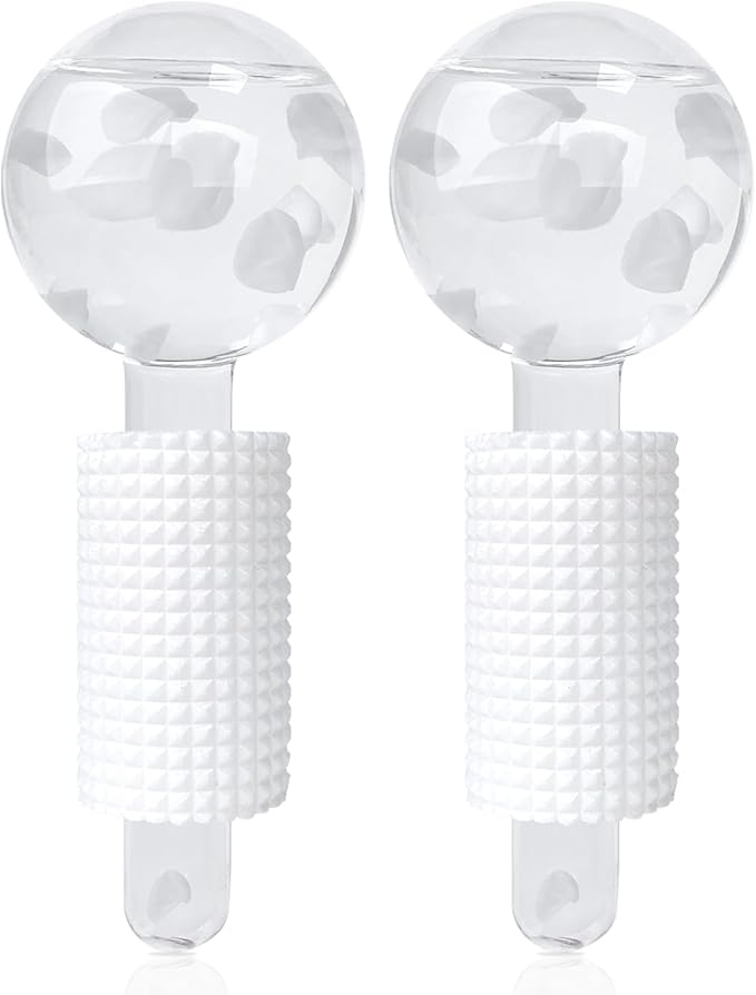 Ice Globes & Ice Roller for Face and Eyes - Facial Massage Tools for Skin Care, Reduce Wrinkles & Puffiness, Cooling Globes & Roller Ball for Glowing Skin (White/2PCS)