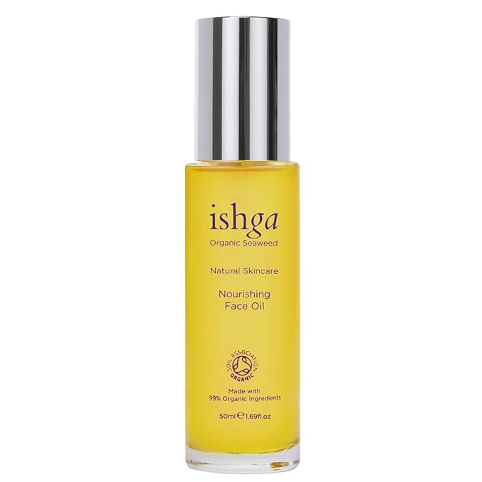Ishga Organic Nourishing Face Oil | Scottish Seaweed, Jojoba, Almond Oil, Rose Geranium | Vegan, Cruelty-Free | 1.69fl oz (50ml)