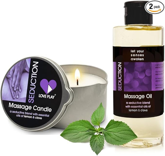 LOVE PLAY Set of Massage Oils for Sore Muscles and for Pure Relaxation - Vegan Massage and Body Oils for Massage Therapy with Essential Oils 6.76 oz Each.