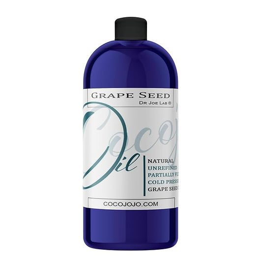 Dr Joe Lab Grape Seed Oil, Pure Natural Cold Pressed Unrefined Extra Virgin Grapeseed Oil - for Hair Skin Body Nail and Beard. 32 oz - Moisturizing, Soothing, Hydrating, & Nourishing