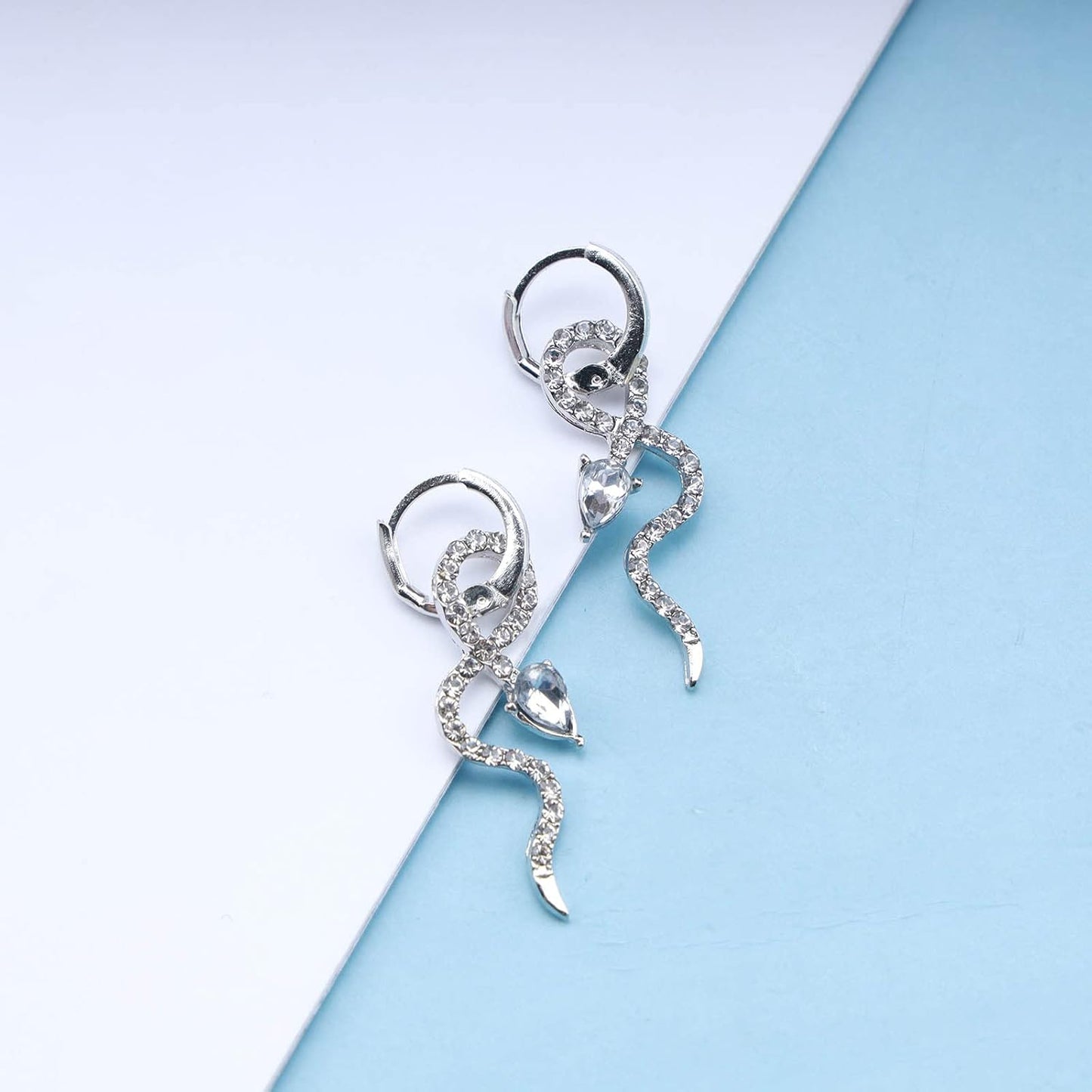 Gothic Crystal Snake Drop Earrings Silver Serpent Earrings Punk Snake Hoop Earrings Unusual Halloween Earrings Jewelry for Women and Girls
