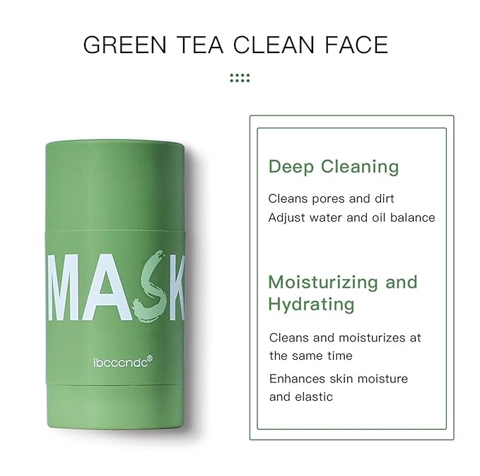 Wuxpp Green Tea Deep Cleanse Mask Stick Blackhead Remover with Green Tea Extract, Juxek Green Tea Purifying Clay Stick Mask Oil Control Cleansing Mask, Green Tea Face Mask Skincare Korean (1 Pc)