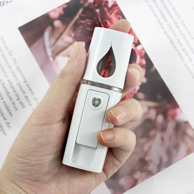 Portable Nano Facial Mister Mini Facial Steamer Atomization Eyelash Extensions with Mirror & 20ml Visual Water Tank (White)