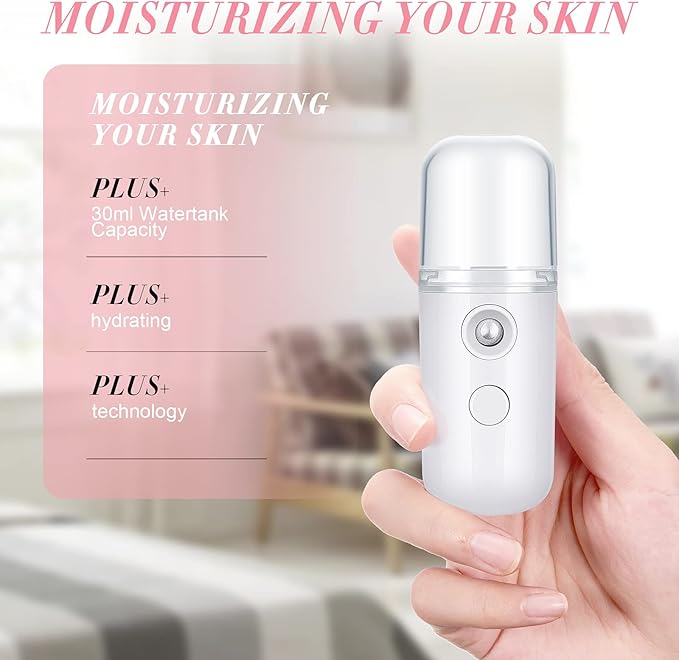 Honoson 2 Pieces Nano Facial Mister 30 ml Mini Face Humidifier Portable Facial Sprayer USB Rechargeable Handy Skin Care Machine for Face Hydrating, Daily Makeup (Black and White)