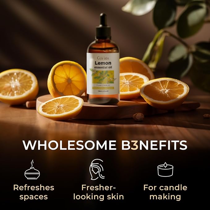 Gya Labs Lemon Essential Oil for Diffuser & Candle Making Scent - Huge 4 Fl Oz - 100% Pure Natural Lemon Oil for Skin, Cleaning, Refreshing Scent for Aromatherapy, DIY & Candle Making