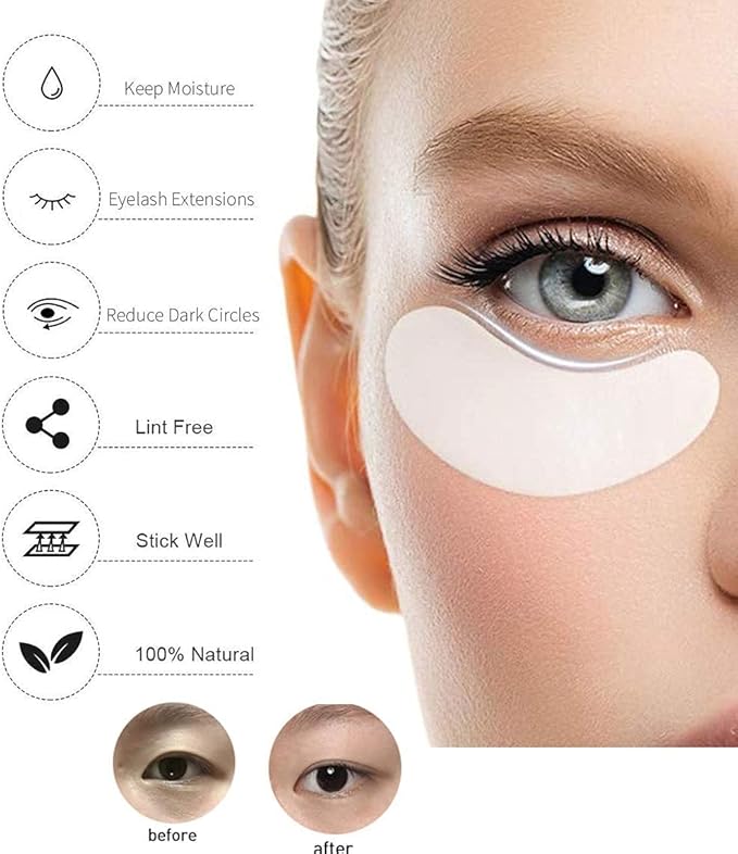 Eyelash Extension Gel Patches Kit Under Eye Gel Pads Eyelash Extension Pads Lint Free False Eyelash Lash Extension Makeup Eye Gel Patches (100Pack)