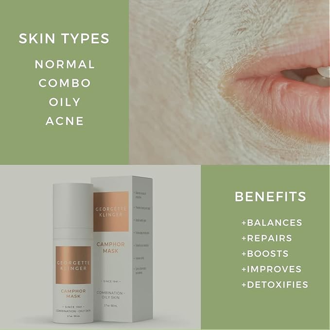 Georgette Klinger Camphor Mask - Mineral-Rich Clay Mask with Menthol & Vitamin E: Detoxify, Exfoliate, and Improve Skin Tone while Absorbing Excess Oil, and Clearing Clogged Pores - 1.7 oz