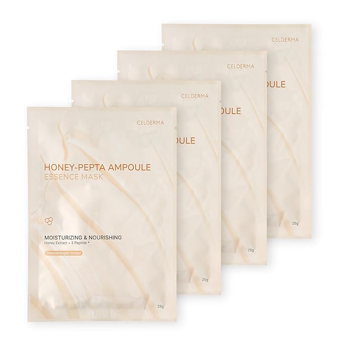 CELDERMA HONEY-PEPTA AMPOULE ESSENCE MASK [4 pcs], Moisturizing & Nourishing