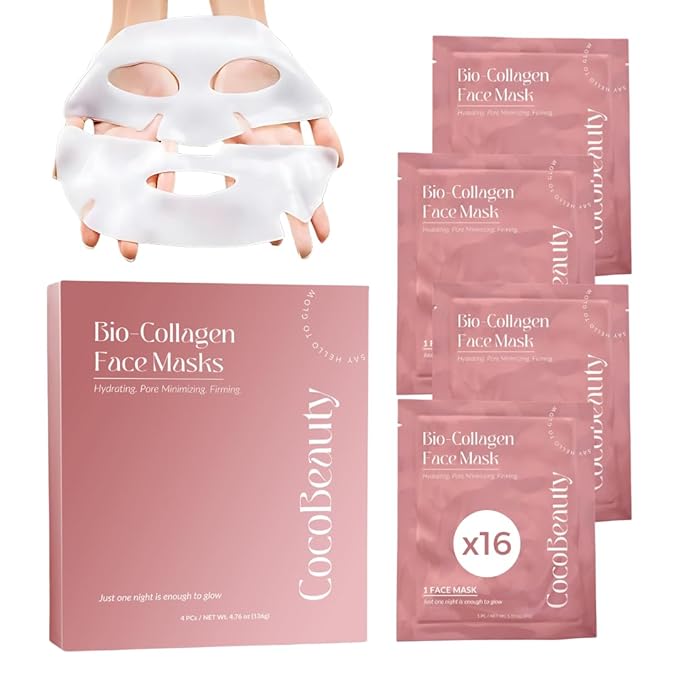 Bio Collagen Face Mask – Hydrating & Anti-Aging Korean Collagen Sheet Masks, Deep Hydration, Smooths Fine Lines, Overnight Face Mask for Radiant Skin (16 pcs)