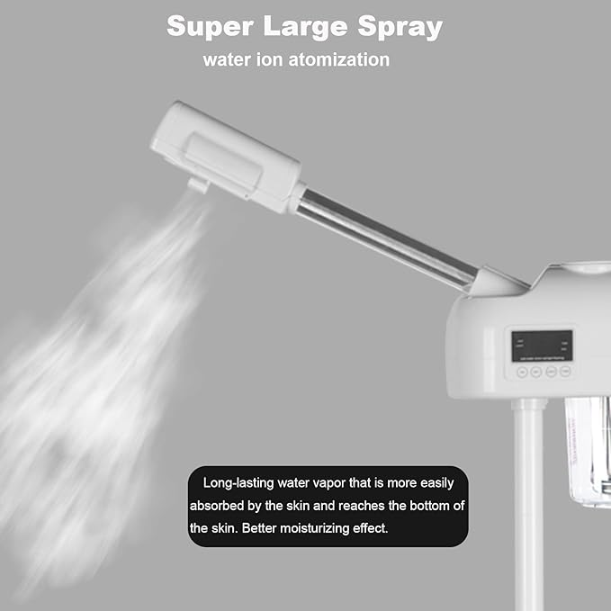 Stand Ozone Professional Facial Steamer with Digital Display, Adjustable Height & Rolling Base, Timer Function, 360° Rotatable Nozzle, Hot Mist Function, Use for Home, Salon SPA (White)