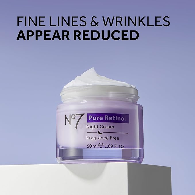 No7 Pure Retinol Night Cream - Collagen-Boosting Retinol Cream that Visibly Smoothes, Plumps & Firms Complexion - Dermatologist Approved & Fragrance-Free (1.69 Fl Oz)
