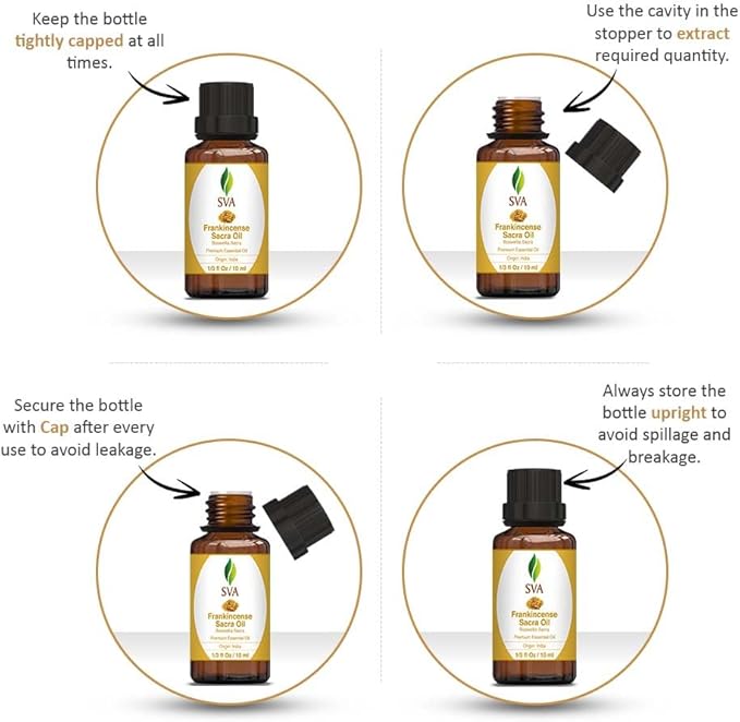 SVA Frankincense Essential Oil – 1/3 Fl Oz – 100% Natural Frankincense Sacred Oil - for Diffuser, Hair Care, Face, Skin Care, Aromatherapy, Scalp and Body Massage, Soap and Candle Making