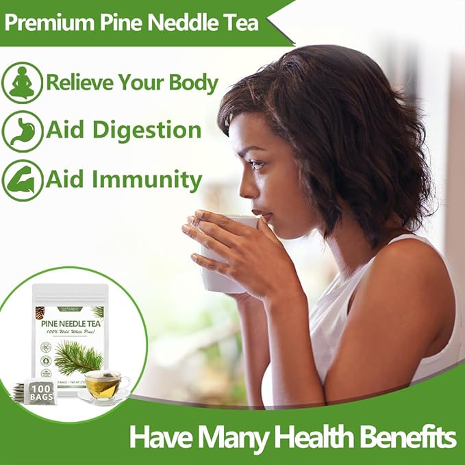 Premium 100 Pine Neddle Tea Bags,100% Picked from Natural Wild Pine Neddle, No Caffeine & No Additives.
