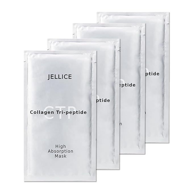 High Absorption Collagen Face Mask for Women - Face Sheet Mask for All Skin Types with Collagen Tripeptides for Deep Hydration & Enhanced Elasticity - Japanese Cosmetics - 20ml × 4 Sheets