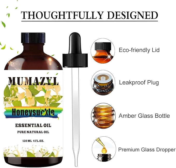 Honeysuckle Essential Oil, Honeysuckle Oil 4 Fl Oz 120ML for Diffuser Humidifier Yoga Cleaning DIY Candle Soap Making Essential Oils