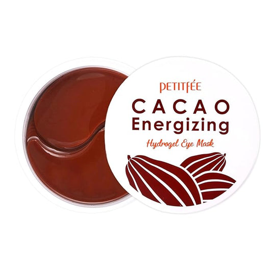 Petitfee Cacao Energizing Hydrogel Eye Mask 60ea (30pairs) - Nourishing Eye Patch with Cacao Seed Butter, Brazil Nut, Pine Nut, Macadamia, Revitalizes Under Eyes, Cooling, Firming, Hydrating Eye Care