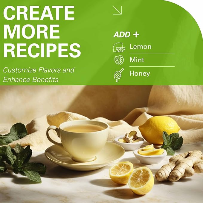 WT WEETEE Organic Ginger Green Tea Bags, Made of Green Tea with Ginger Roots, 100 Warm & Refreshing Low Caffeine Herbal Tea Bags