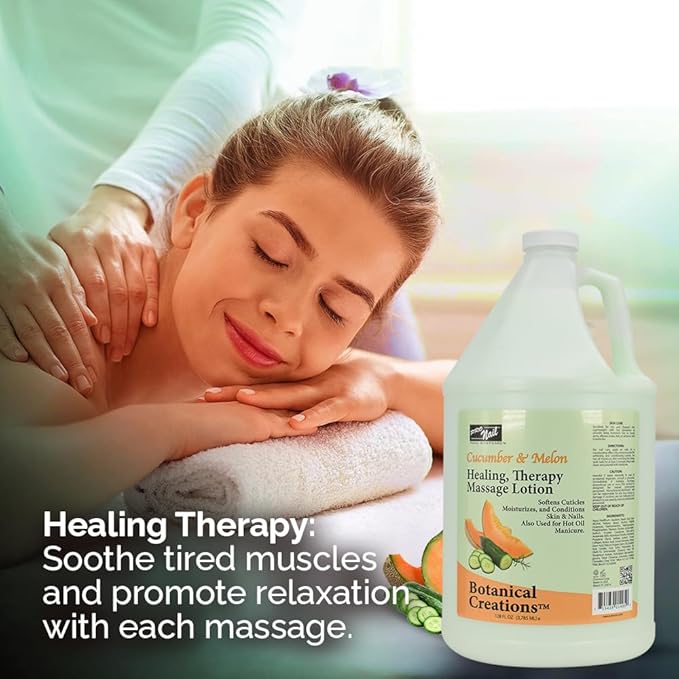PRO NAIL - Healing Therapy Massage Lotion - Professional Pedicure, Body and Hot Oil Manicure, Infused with Natural Oils, Vitamins, Panthenol and Amino Acids (Cucumber and Melon, 1 Gallon)