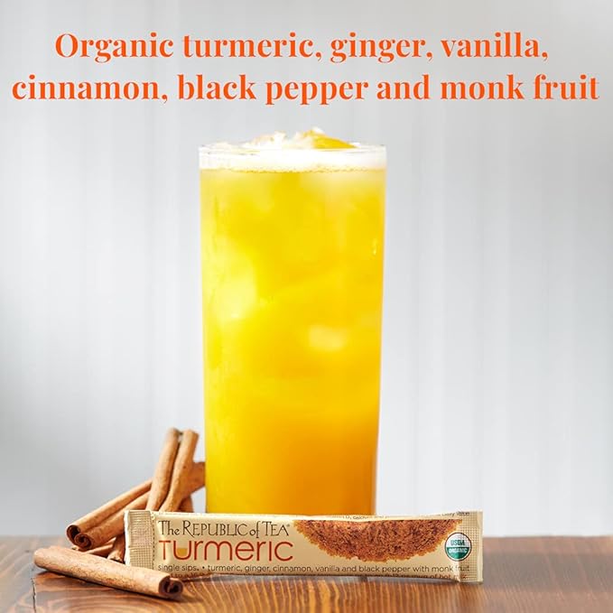 The Republic of Tea Organic Turmeric Single Sips, Instant Turmeric Herbal Tea (14 Single-Serve Packets)