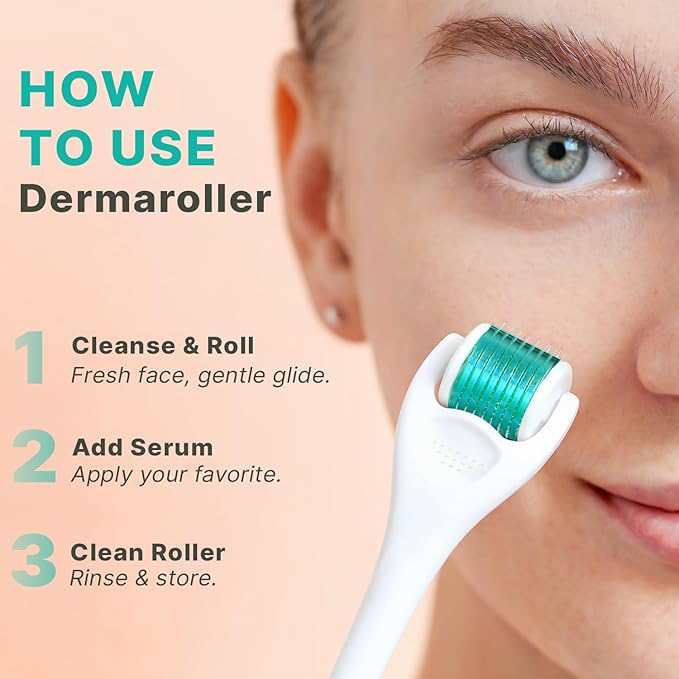 Derma Roller Microneedling Roller - Titanium 0.25mm Micro Needler for Face, Gently Exfoliates, Microneedle Tool for Beard, Scalp & Hair, Skincare Tools for Face