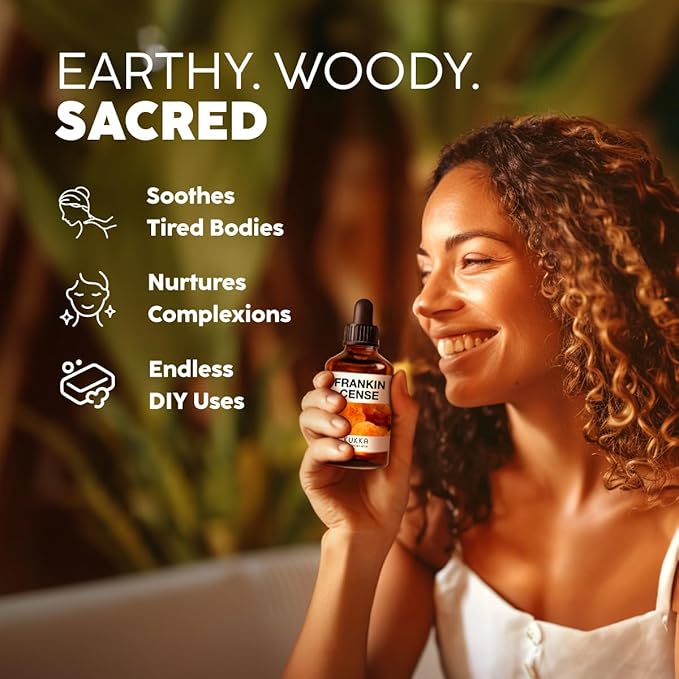 Kukka Frankincense Essential Oil for Face & Skin - 4 Fl Oz - 100% Pure Natural Frankincense Oil Made from Ethiopia Resin - A Holy & Woody Scent for Body Comfort, Aromatherapy & DIY Soap Making