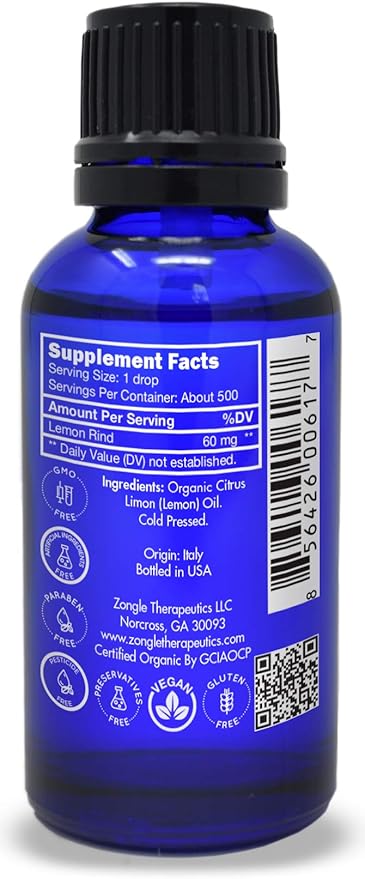 Organic, Lemon Essential Oil, Food Grade, for Cooking, Baking – 100% Pure, Lemon Oil, by Zongle Therapeutics, 1 OZ