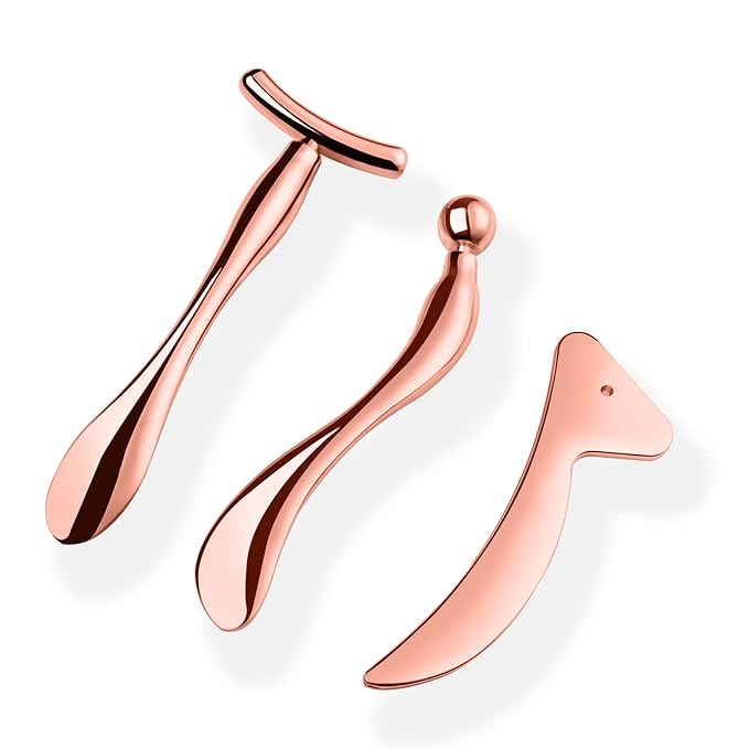 KOIBITO 3 PCAK Cooling Metal Facial Massage Stick, Eye Cream Applicator Wand, Gua Sha Scraping Tool Set, Reduce Puffiness Skin Firming and Lifting (Rose Gold)
