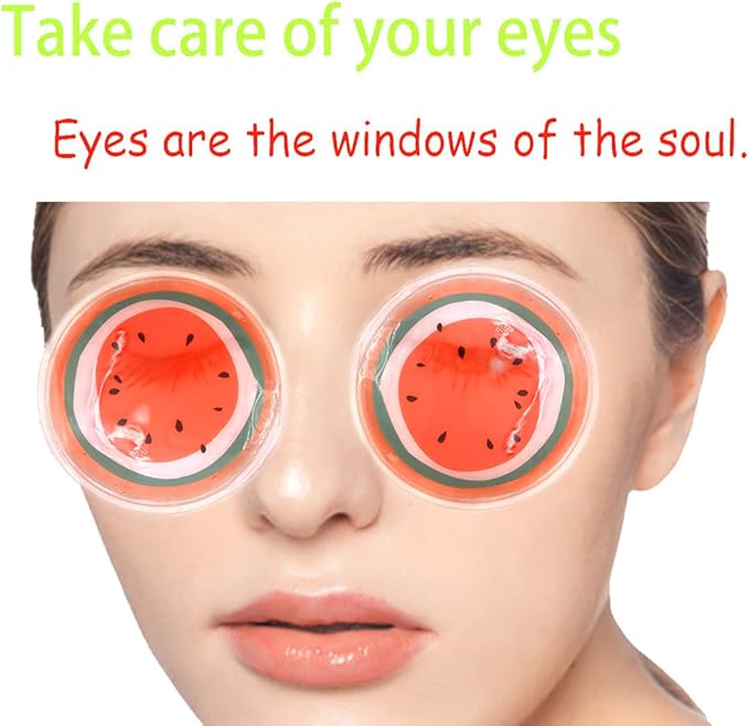 Reusable Gel Eye Ice Pack, Round Eye Cold Pads, Cooling Eye Masks for Eye Strain, Eye Swelling, Eye Redness, Puffy Eyes, Dark Circles, Smooth Fine Lines, and Eye Recover Surgery (Watermelon ＆ 4PCS)