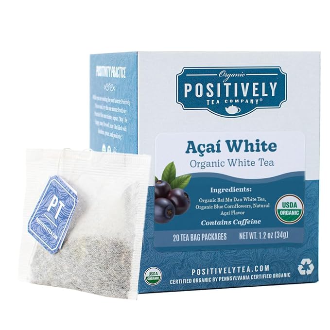 Organic Positively Tea Company, Açaí White Tea Bags, 20 Count