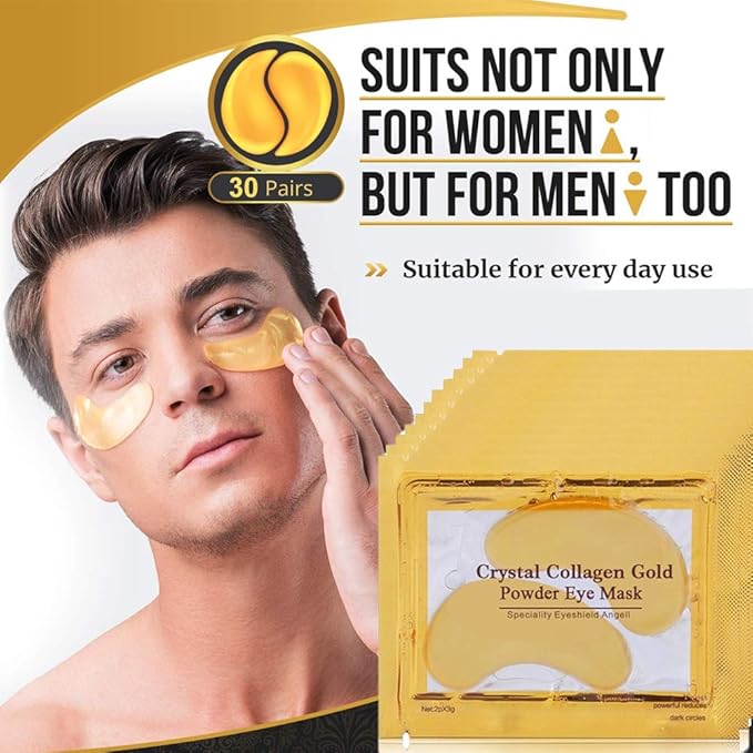 Under Eye Patches, 30 Pairs Gold Eye Mask, Eye Gel Pads With Collagen Treatment for Reducing Dark Circles, Lighten Wrinkles Anti-Aging Moisturizing, Fine Lines Eye Bags Puffiness for Women Men