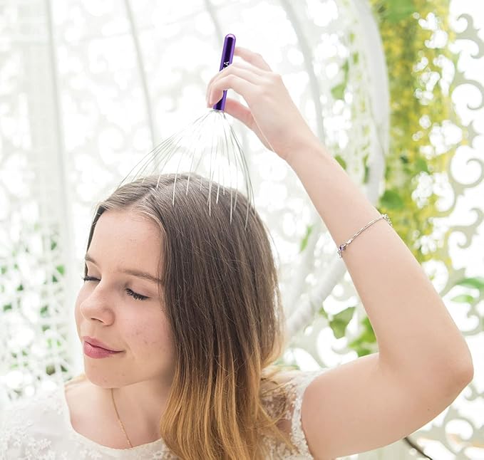 USAGA 28 Fingers Head Scratcher, Head Massager, Scalp Massager for Scalp Body Relaxing (Purple)