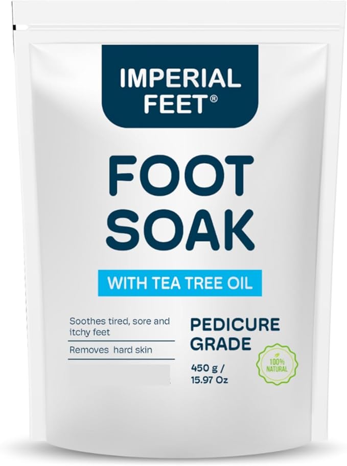 Epsom Salt Foot Soak w Tea Tree for Foot Bath (Pedicure Grade) - for Toenail Repair, Athletes Foot, Softens Calluses, Sore & Tired Feet, Nail Discoloration Foot Soak Salts, Smelly Foot Therapy16oz