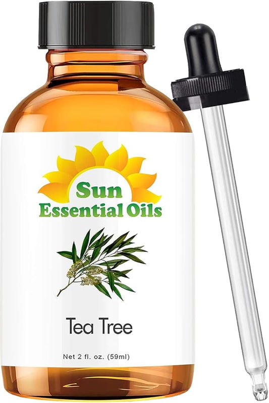 Sun Essential Oils - 2 oz Tea Tree Essential Oil for Skin, Hair, Scalp, Diffuser, Humidifier & Aromatherapy Massage - Scent for DIY Soap, Candle, Shampoo & Lotion Making at Home