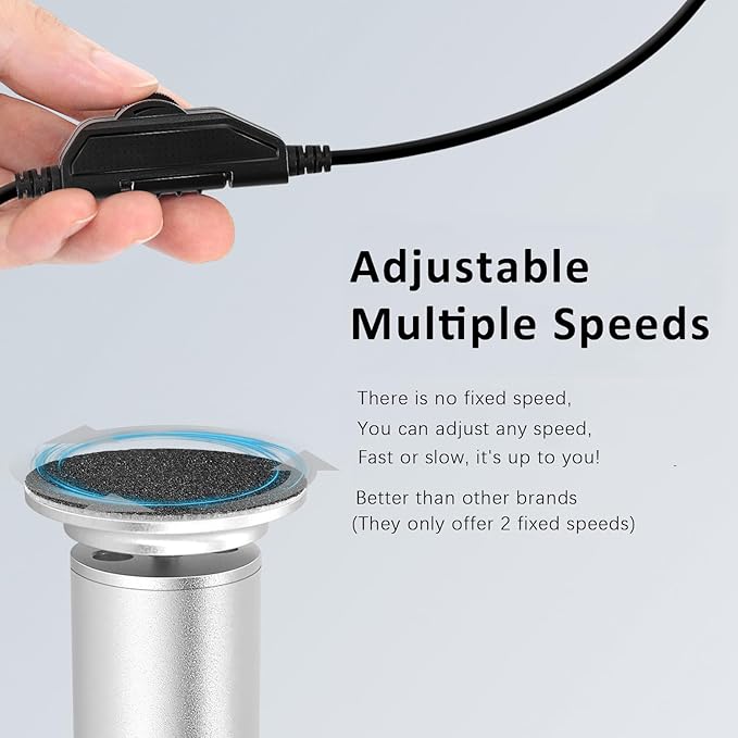 Upgraded Electric Foot Callus Remover 0-1200rpm, Professional Electric Pedicure Tools Foot Filer Sander for Dead Skin Cracked Heels, Adjustable Speed, 60 Replaceable Sandpaper Discs, FCR-2 Silver