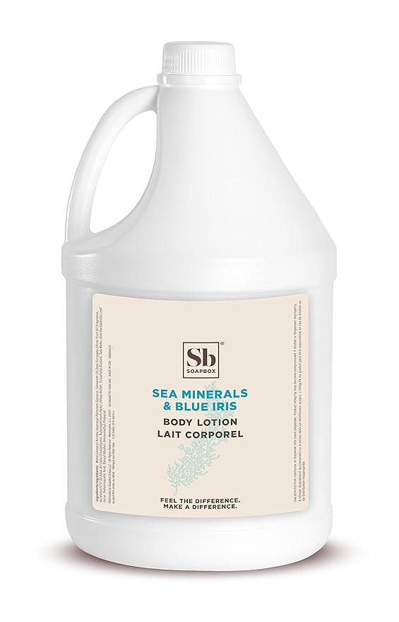 Soapbox Body Lotion, Sea Minerals & Blue Iris Moisturizing Body Cream, Vegan, Natural & Cruelty Free Hydrating Hand Lotion Refill for Dry Skin - Gallon Size for Home & Professional