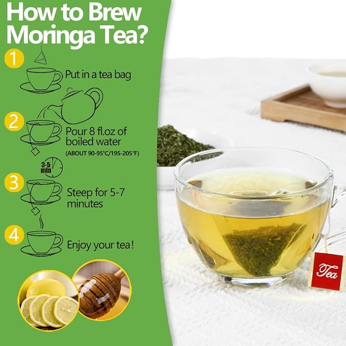 Premium Moringa Tea,135 Tea Bags/7.15OZ,100% Pure Moringa Leaves,Natural & No Additives.