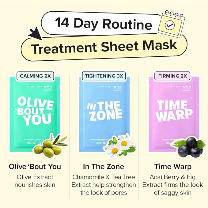 I DEW CARE Glass Skin Face Mask Variety Pack - Let's Get Sheet Faced | For Perfect Care Routine, 2 Week Intense Korean Face Masks Skincare, Makeover with Collagen, Moisturizing, 14 Count