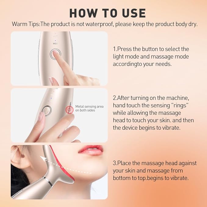 Facial Massager, 3 Modes Face Sculpting Tool, Vibrating Neck Face Massager with Thermals (Rose Gold)